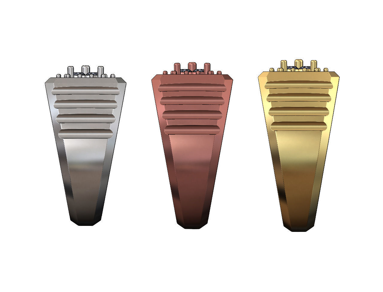 Square cluster diamond top undulated ring US sizes 7 8 9 3D print model_2