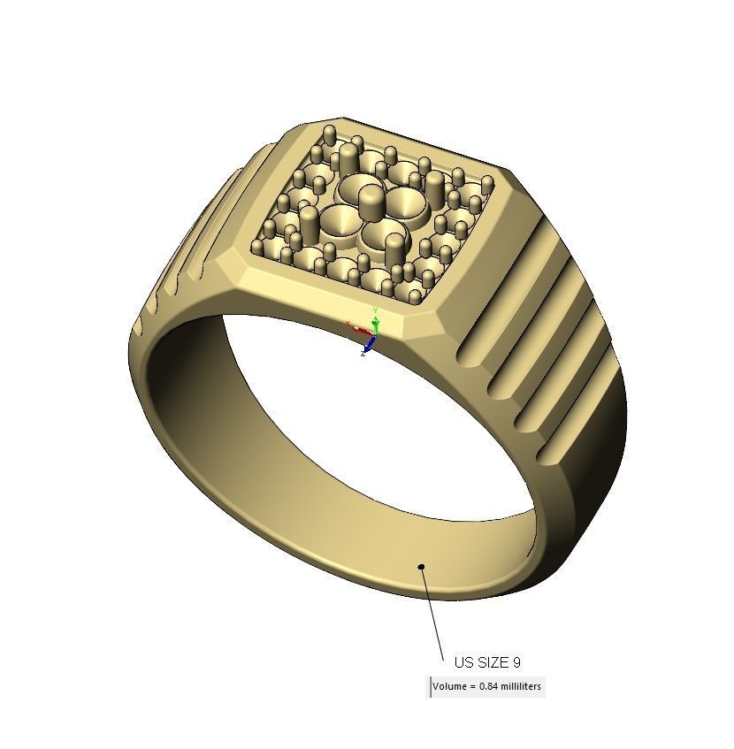 Square cluster diamond top undulated ring US sizes 7 8 9 3D print model_12