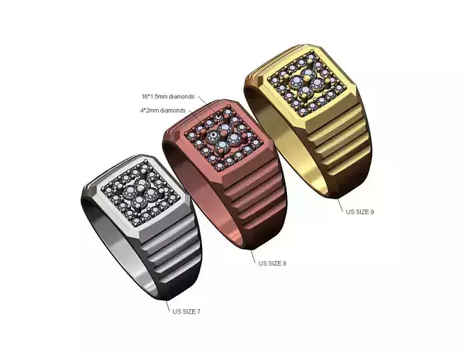 Square cluster diamond top undulated ring US sizes 7 8 9