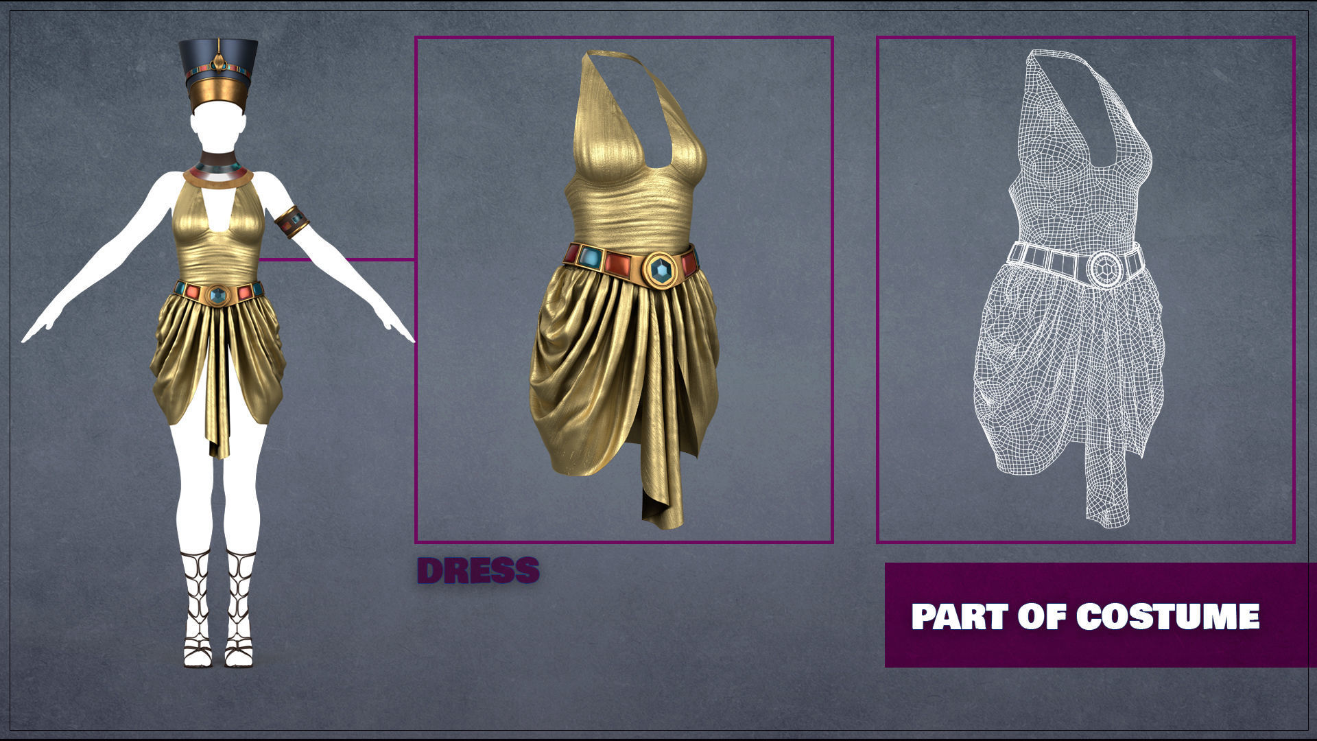 Egyptian princess Costume Low-poly 3D model PBR Low-poly 3D model_3