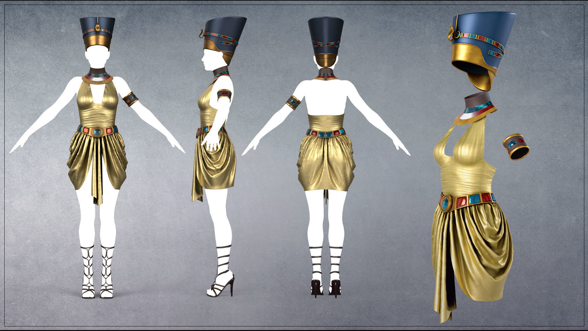 Egyptian princess Costume Low-poly 3D model PBR Low-poly 3D model_2