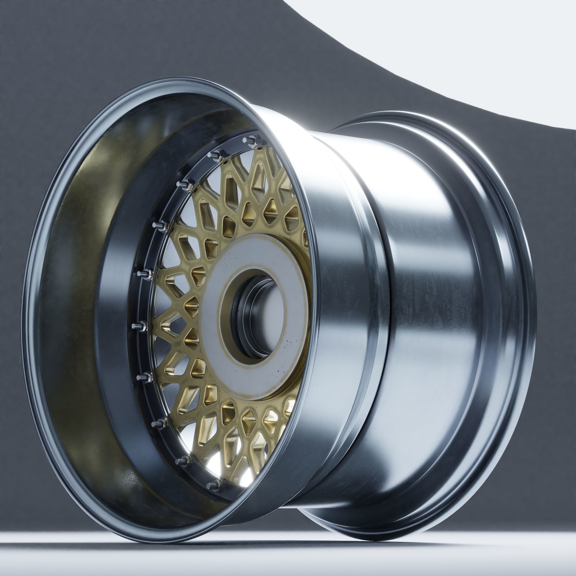 BBS E55 With Turbofan 3 PIECE WHEELS Low-poly 3D model_38
