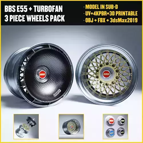 BBS E55 With Turbofan 3 PIECE WHEELS Low-poly 3D model