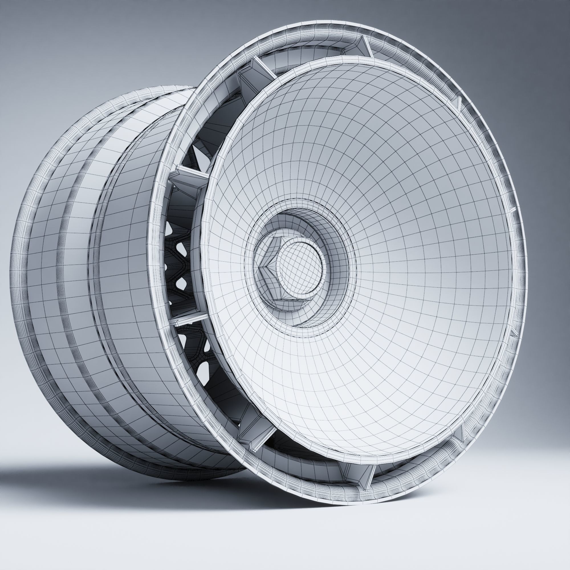 BBS E55 With Turbofan 3 PIECE WHEELS Low-poly 3D model_30