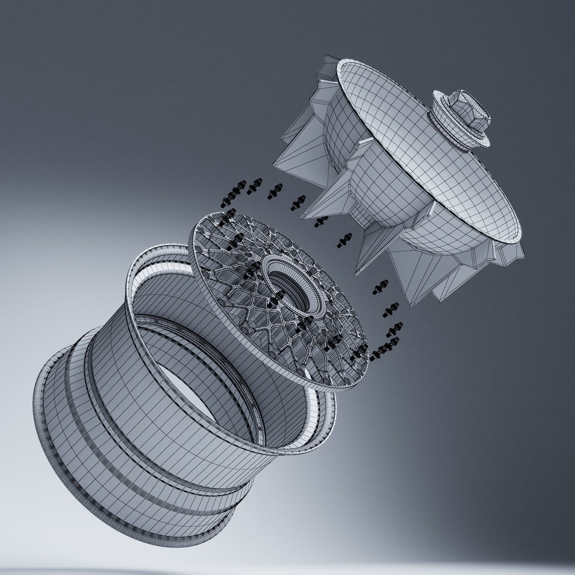 BBS E55 With Turbofan 3 PIECE WHEELS Low-poly 3D model_8