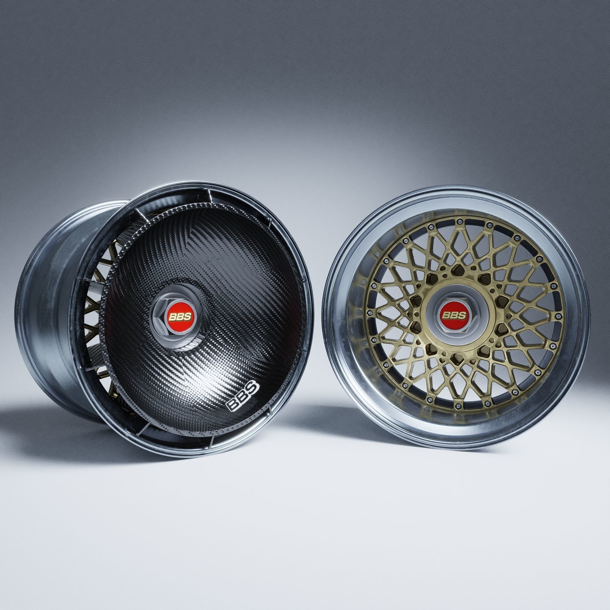 BBS E55 With Turbofan 3 PIECE WHEELS Low-poly 3D model_6