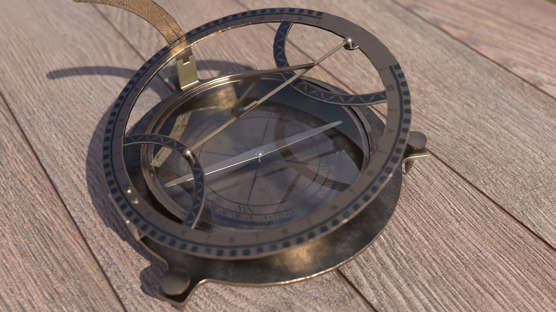 Sundial antique compass 3D model_3
