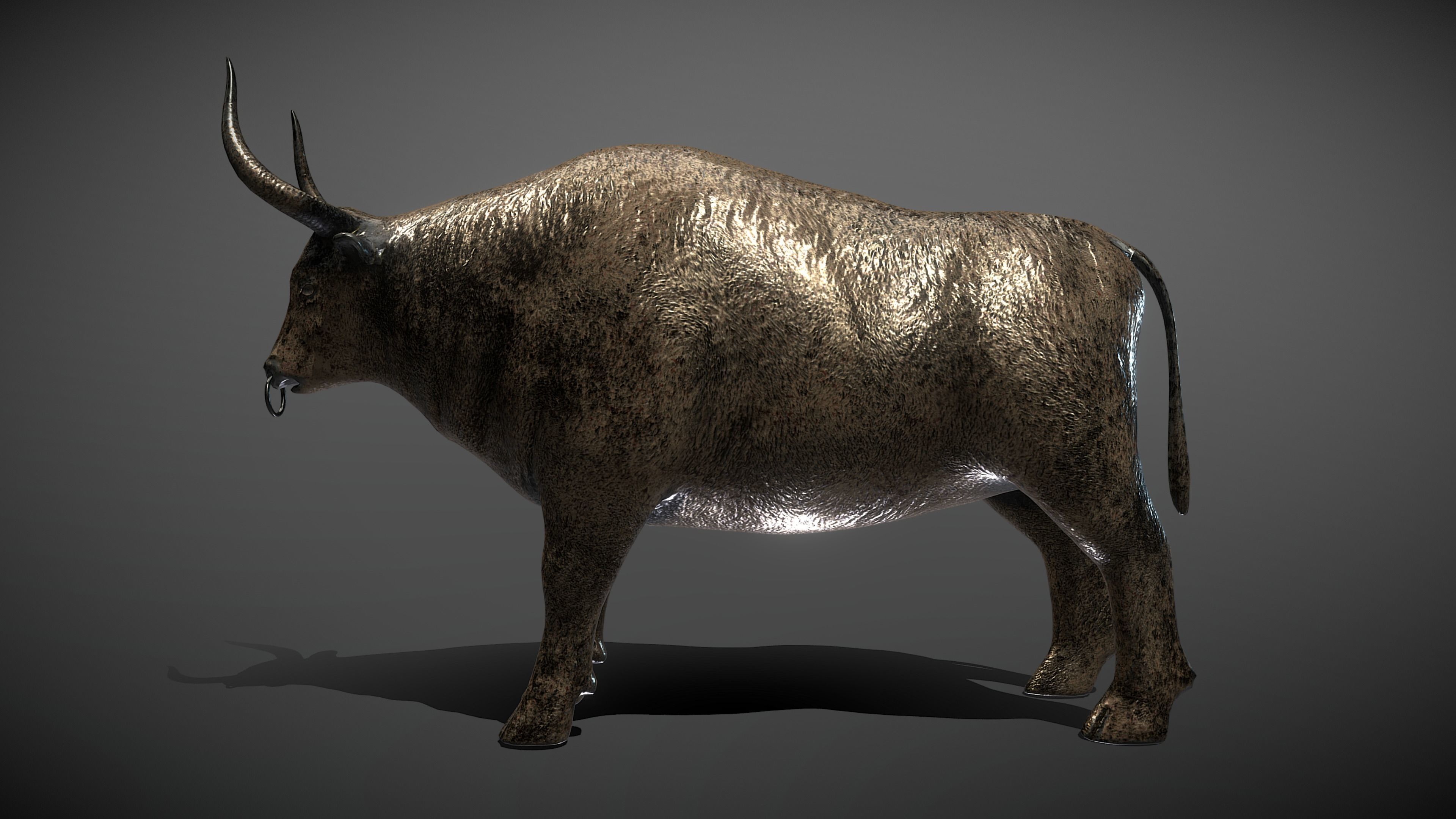Bull Bronze Statue Low-poly 3D model_3