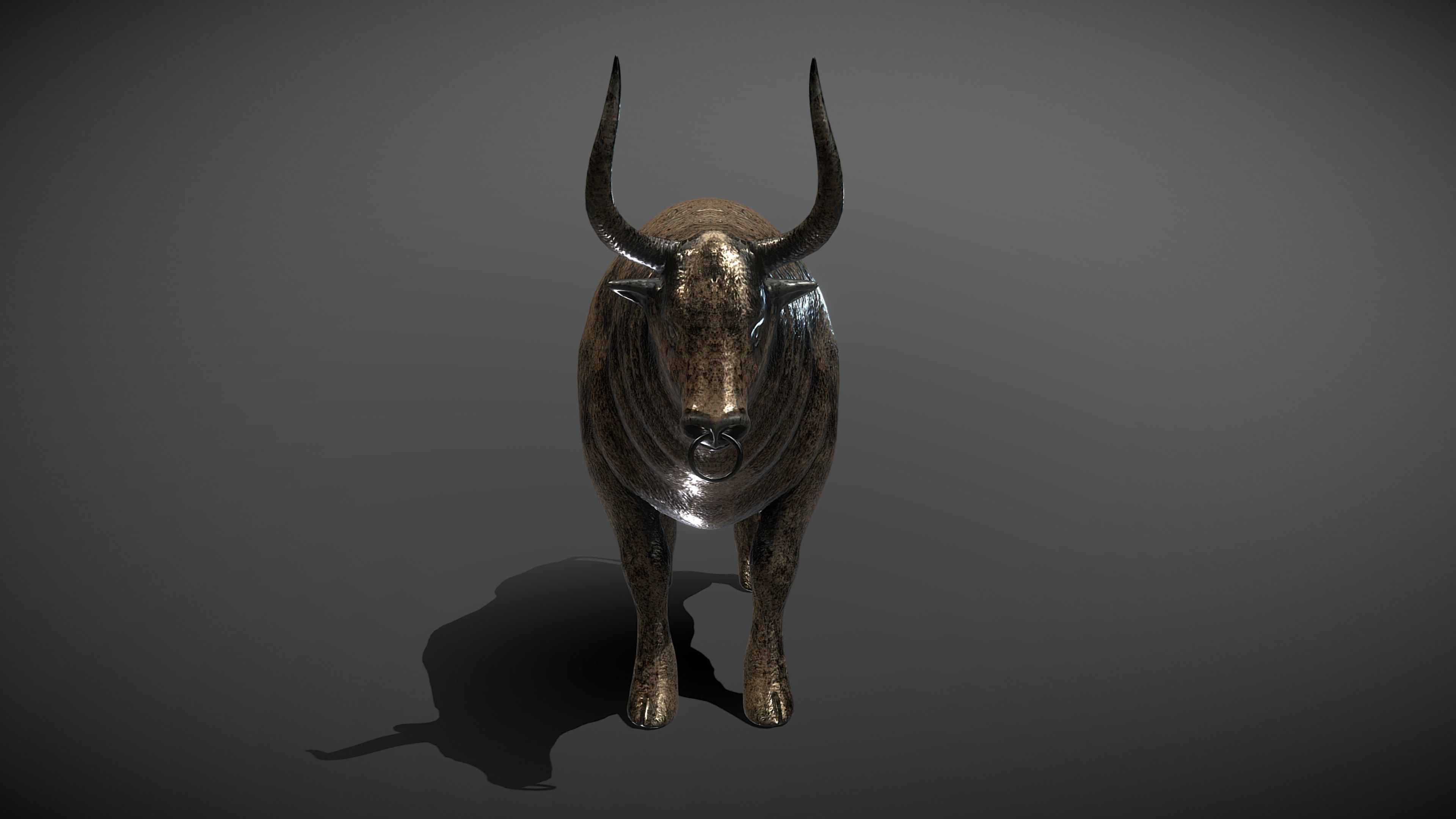 Bull Bronze Statue Low-poly 3D model_4