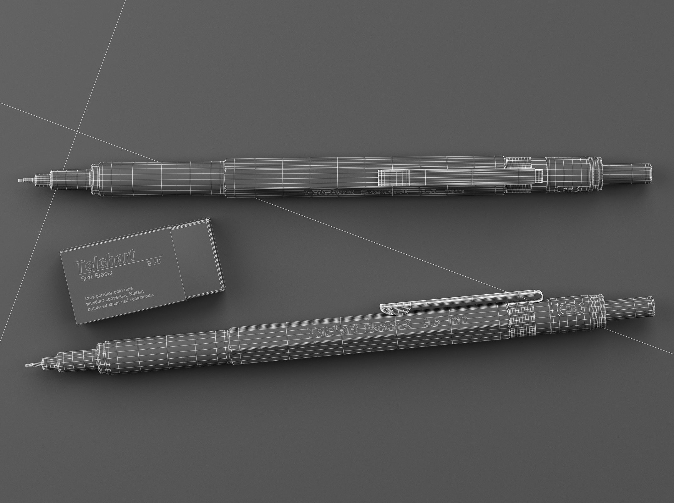 Mechanical Pencil and Eraser Set 3D model CGTrader