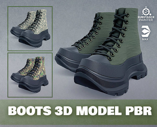 Boots Low Poly 3d Model PBR PBR Low-poly 3D model