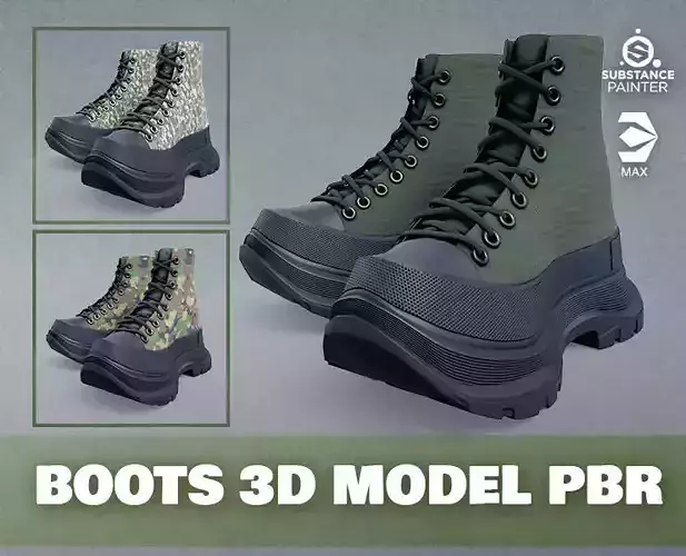 Boots Low Poly 3d Model PBR PBR