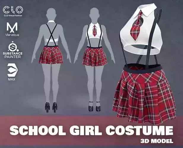 School Girl Costume Low-poly 3D model PBR