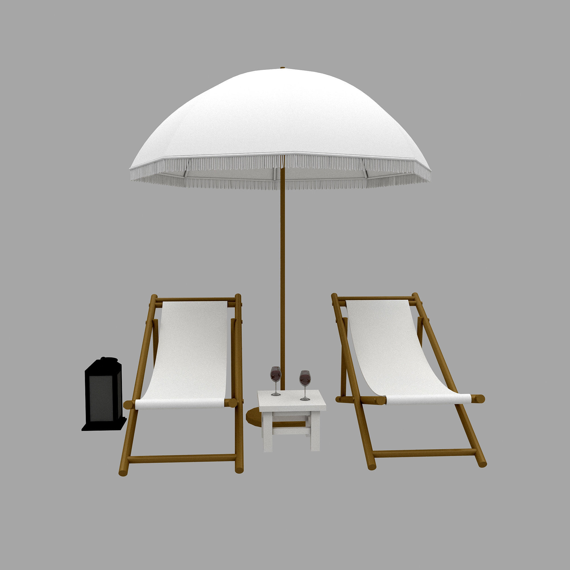 3D bohemian sunbed and umbrella model Low-poly 3D model_3