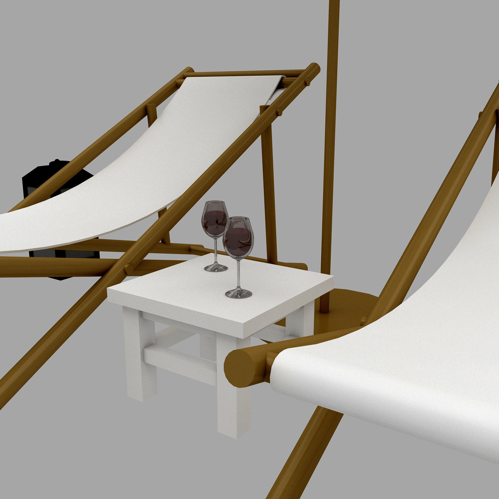3D bohemian sunbed and umbrella model Low-poly 3D model_4