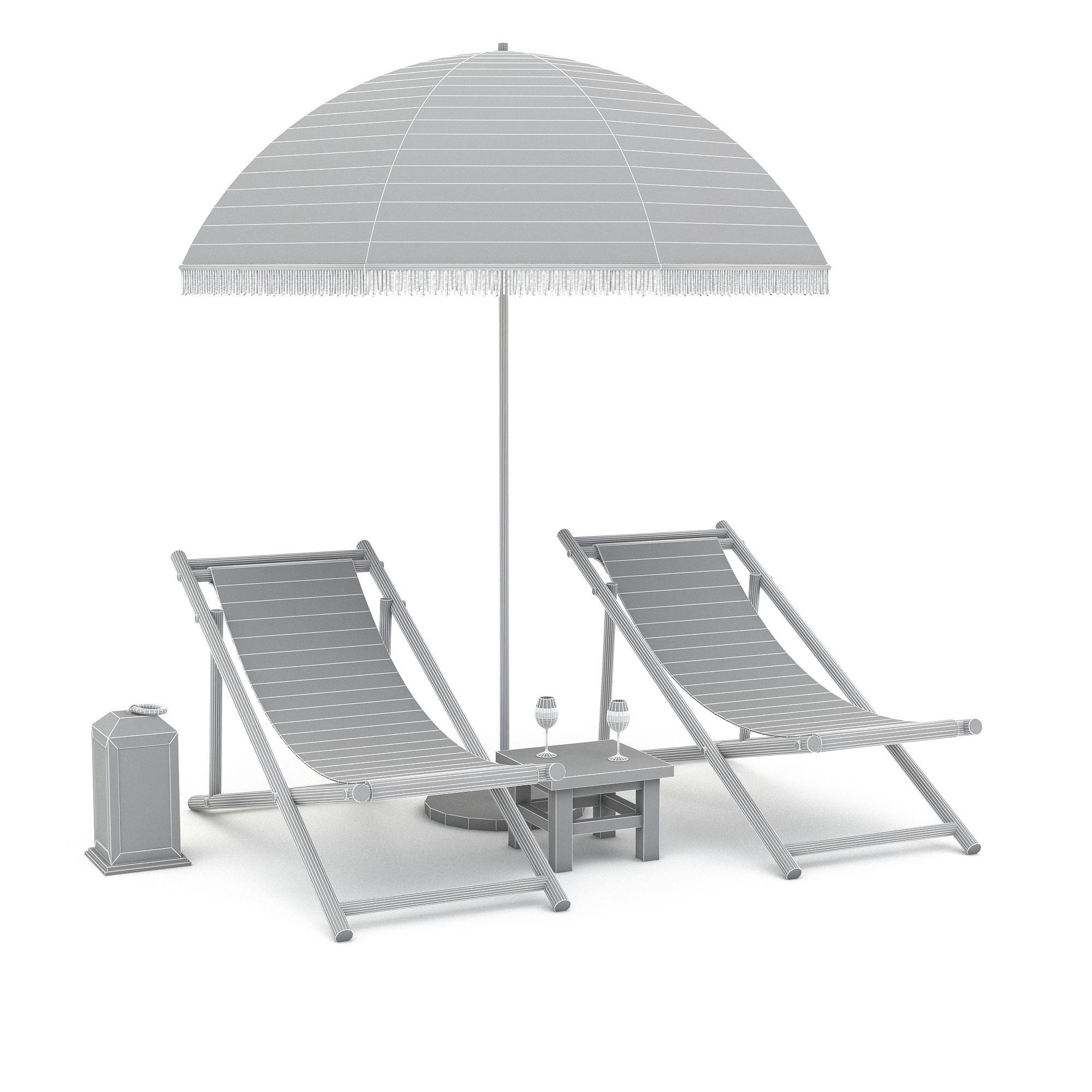 3D bohemian sunbed and umbrella model Low-poly 3D model_6