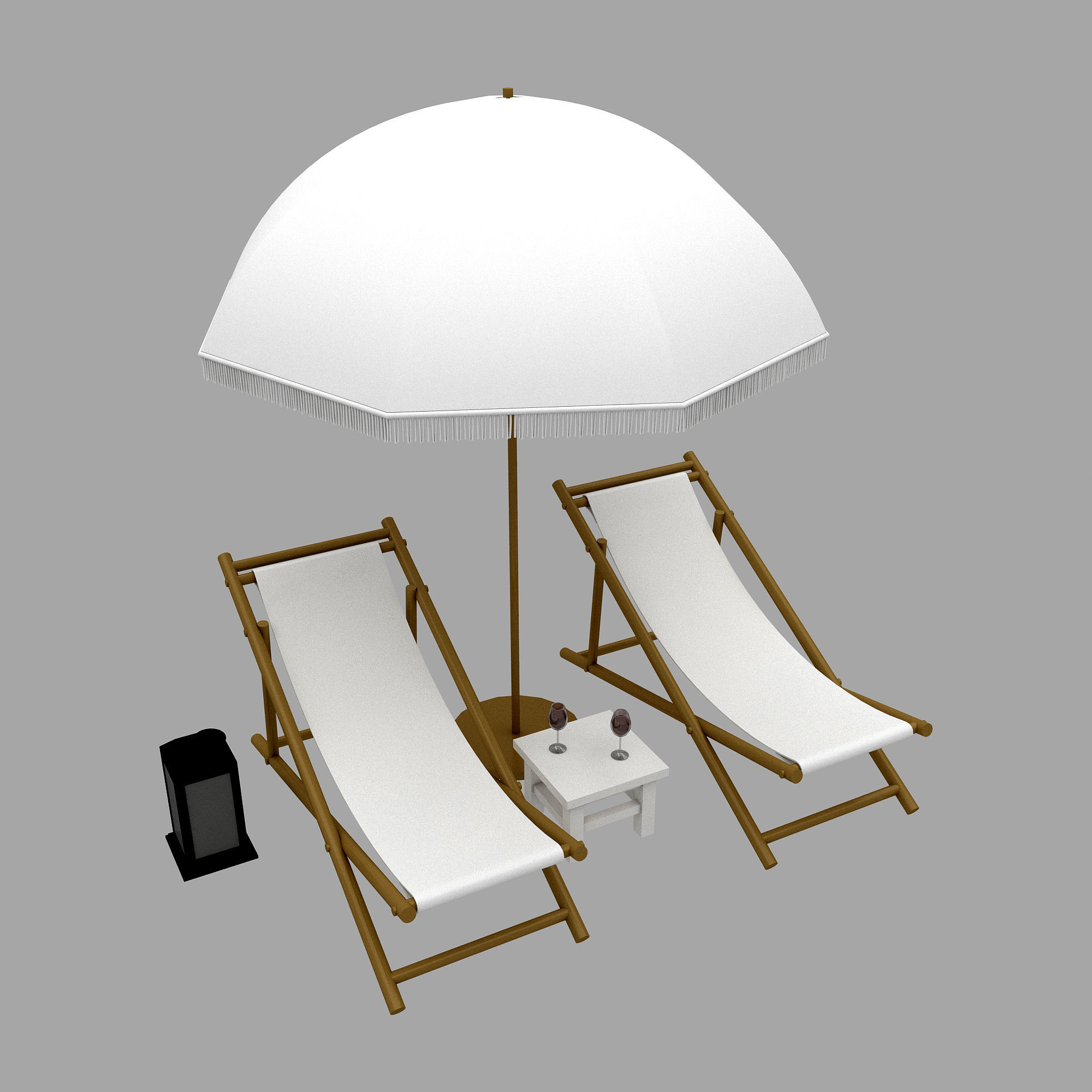 3D bohemian sunbed and umbrella model Low-poly 3D model_2