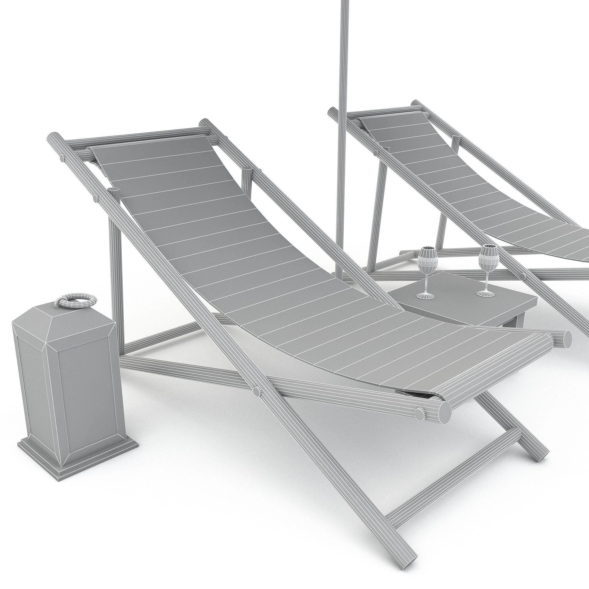 3D bohemian sunbed and umbrella model Low-poly 3D model_7