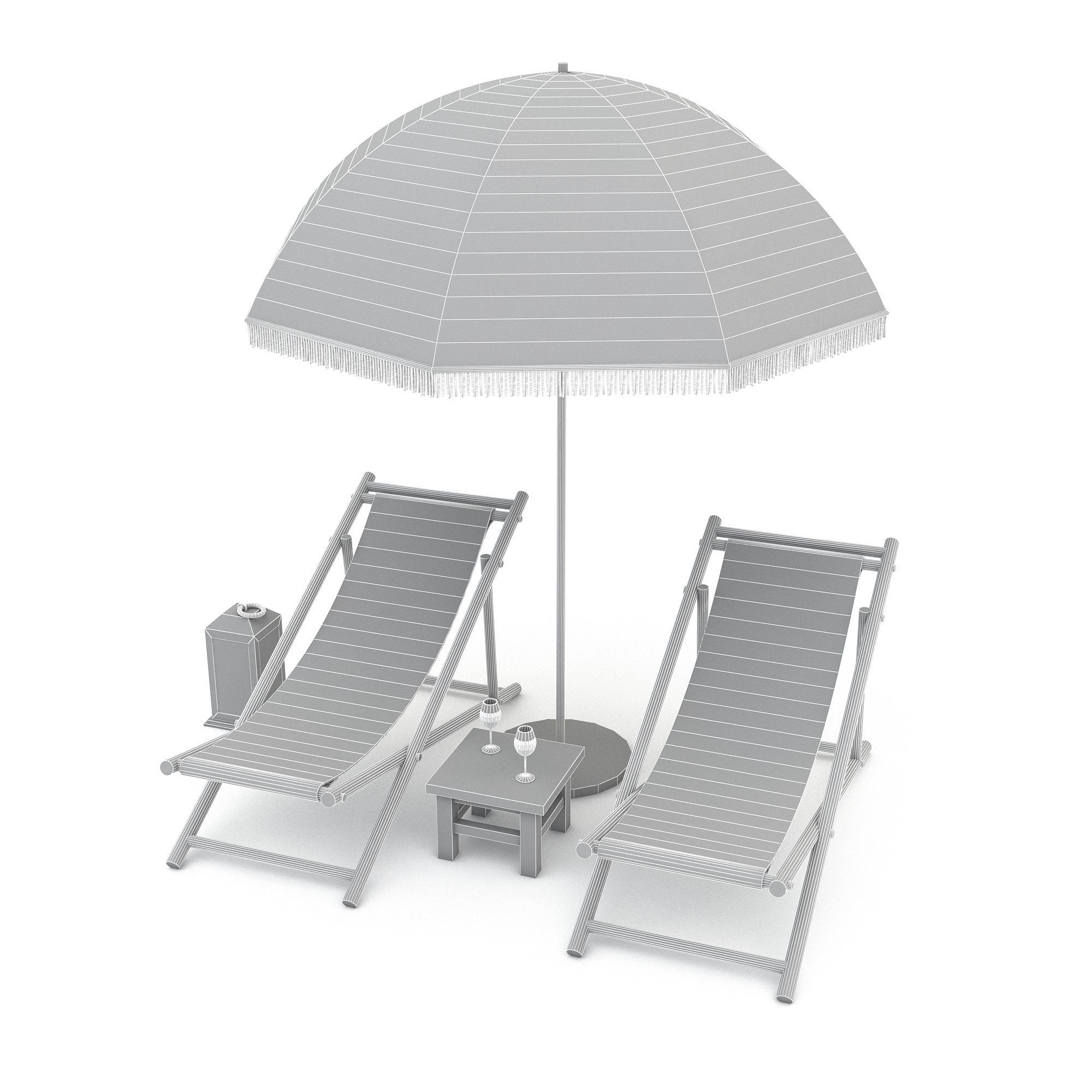 3D bohemian sunbed and umbrella model Low-poly 3D model_5