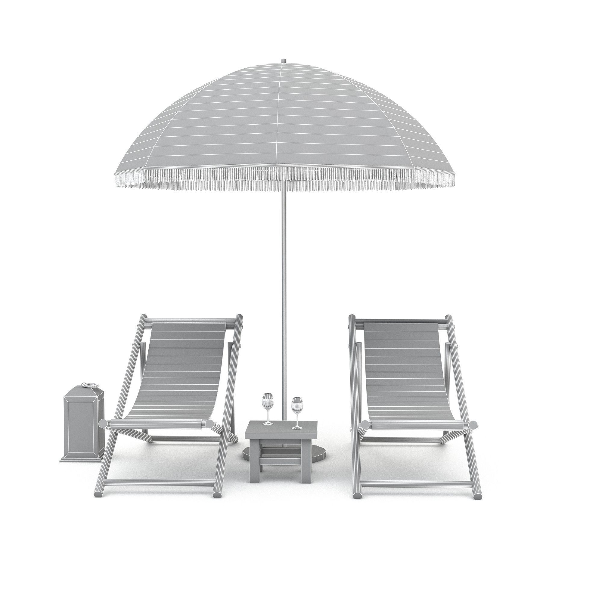3D bohemian sunbed and umbrella model Low-poly 3D model_8