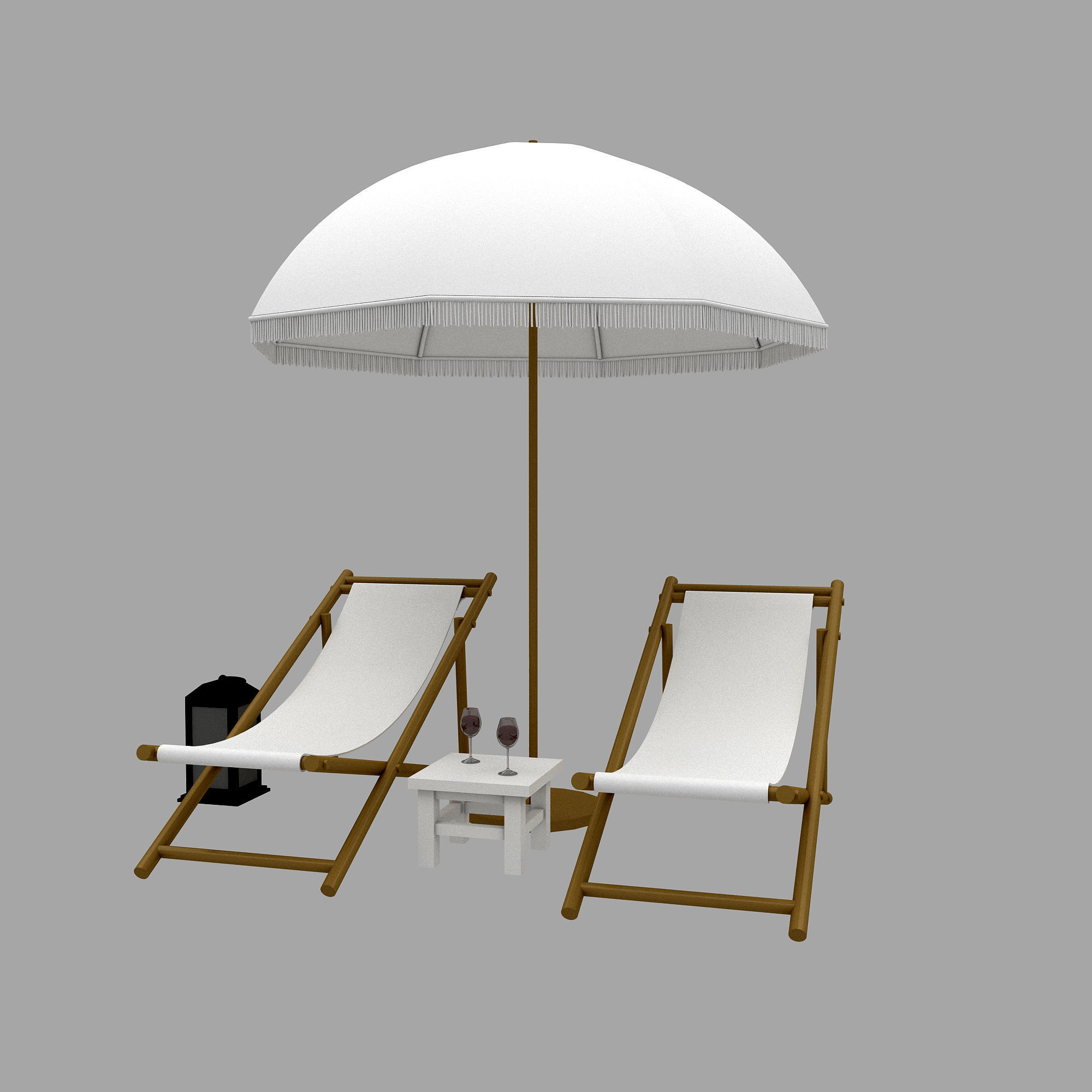 3D bohemian sunbed and umbrella model Low-poly 3D model_1