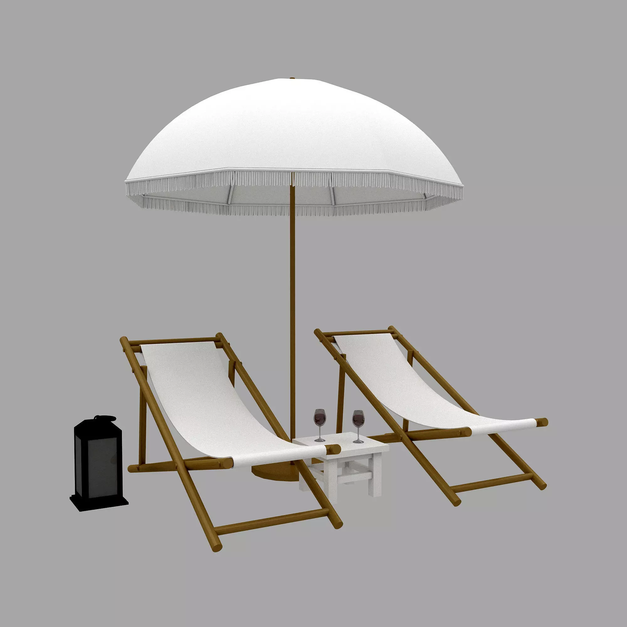 3D bohemian sunbed and umbrella model Low-poly 3D model_0