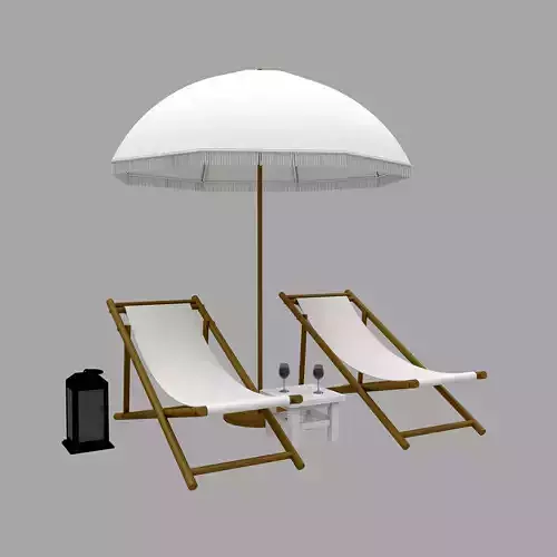 3D bohemian sunbed and umbrella model