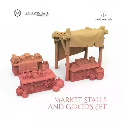Market Stalls and Goods Set 3D print model