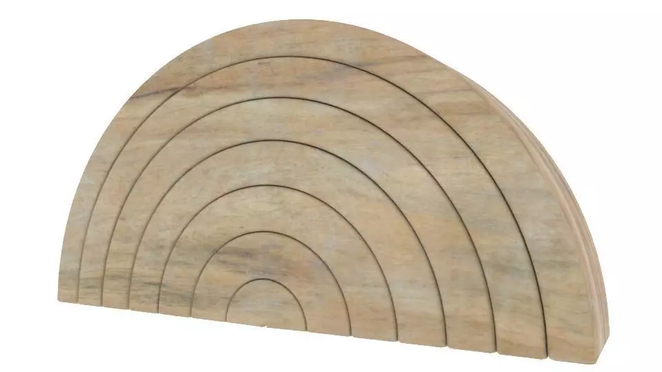 Rainbow stacker baby toy with natural wood texture 3D model