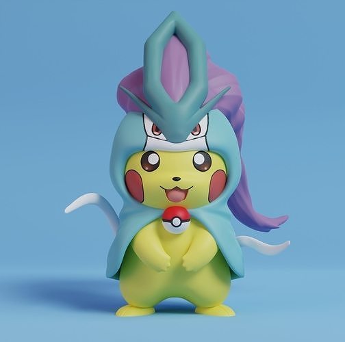 Pokemon - Pikachu Suicune Cosplay Free 3D print model