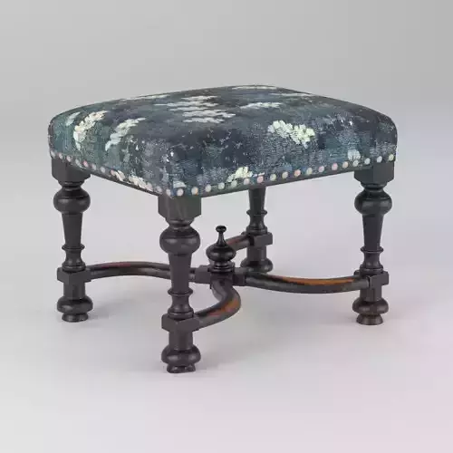 Stool Baroque  Upholstered Oak Ebonised X Stretcher Tapestry
