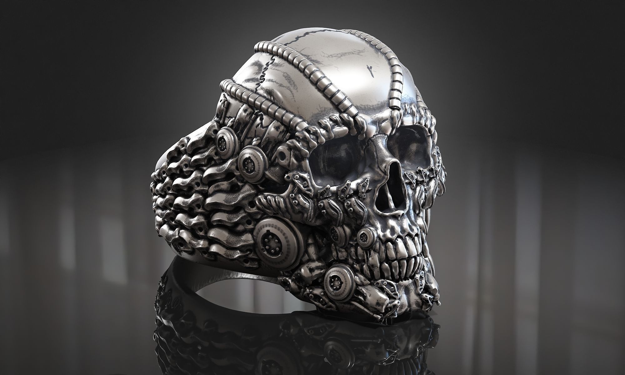 Ring Skull Biomechanical a01 3D print model_13