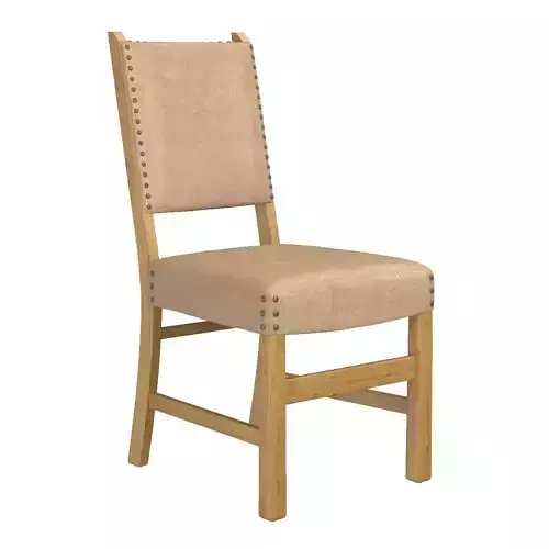 Pair Side Chairs Beige Vinyl Antiqued Brass Nail Head