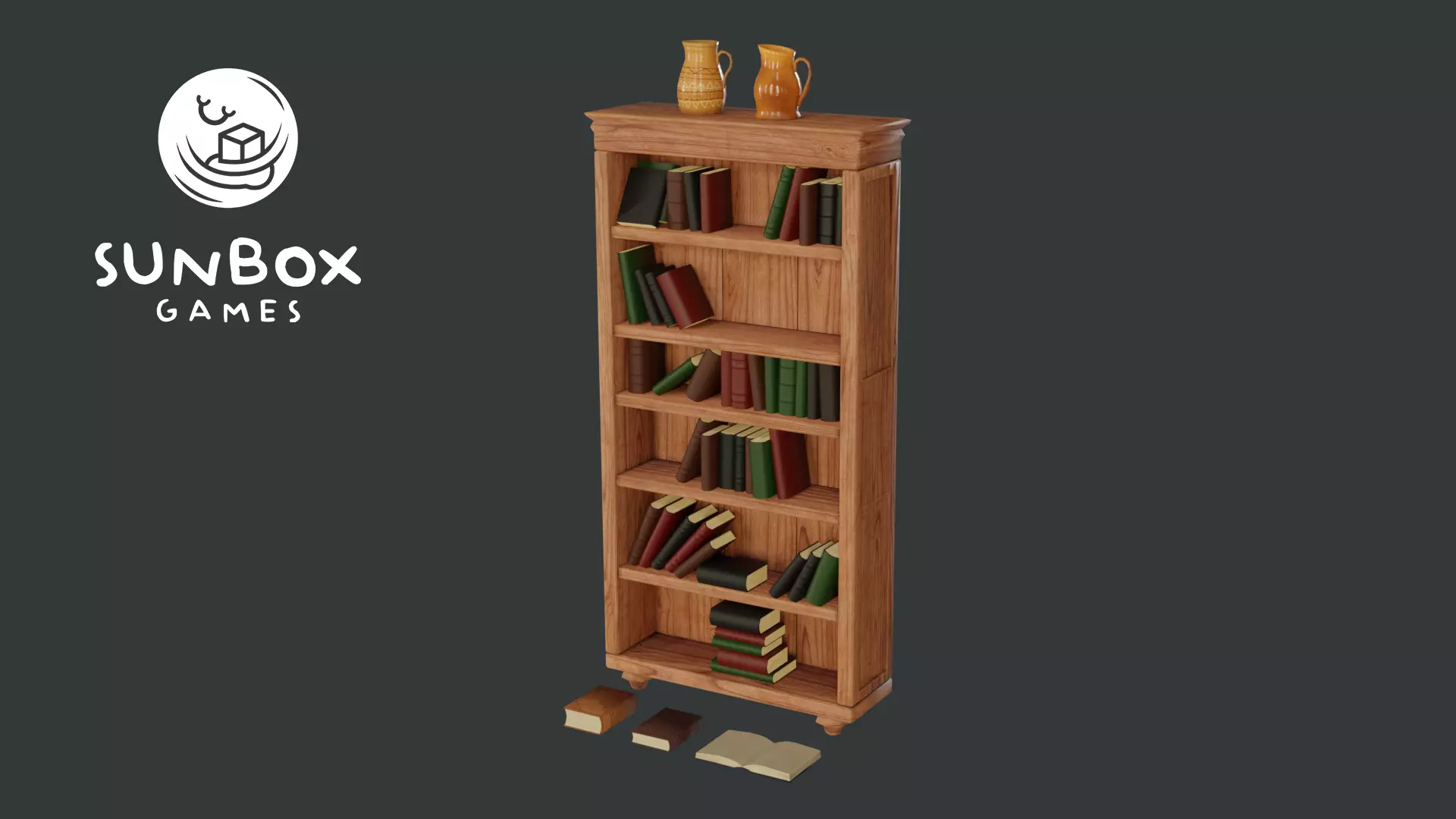 Renaissance Book Case With Clay Pitchers Low-poly 3D model_0