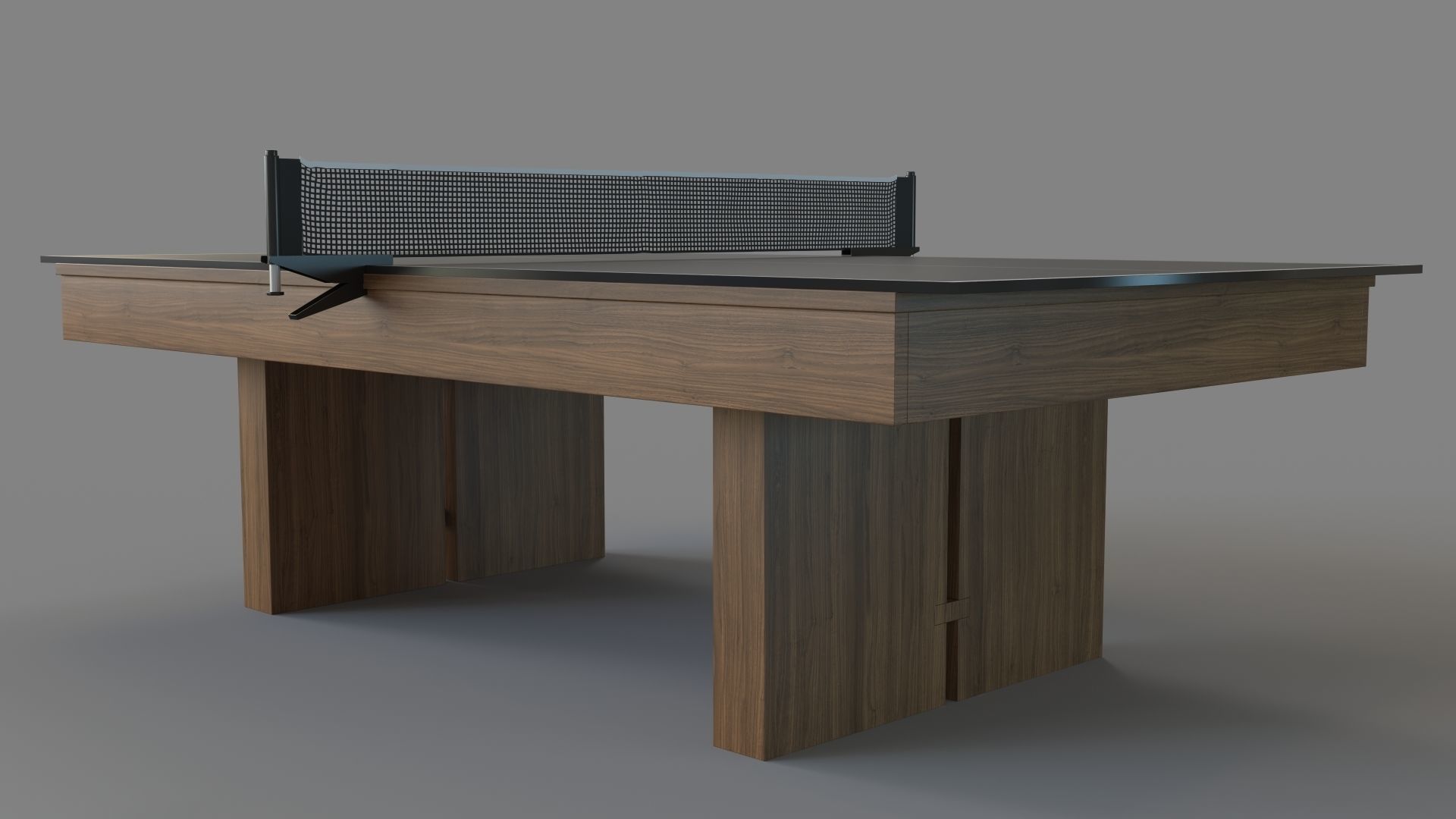 Walnut Pool Table With Table Tennis Kit Grey Felt 3D model_4