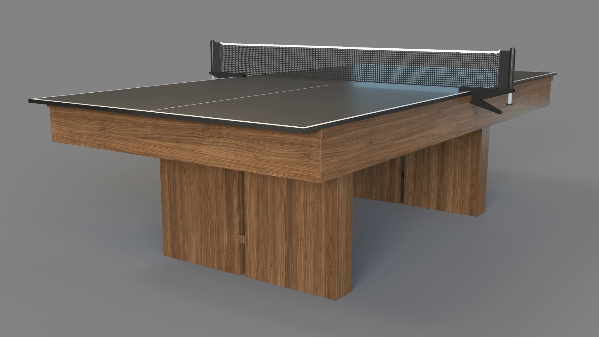 Walnut Pool Table With Table Tennis Kit Grey Felt 3D model_2