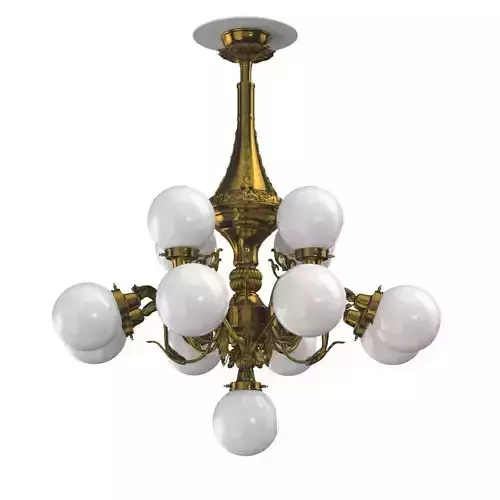 Monumental Brass National Gallery Chandelier with Opaline Glass