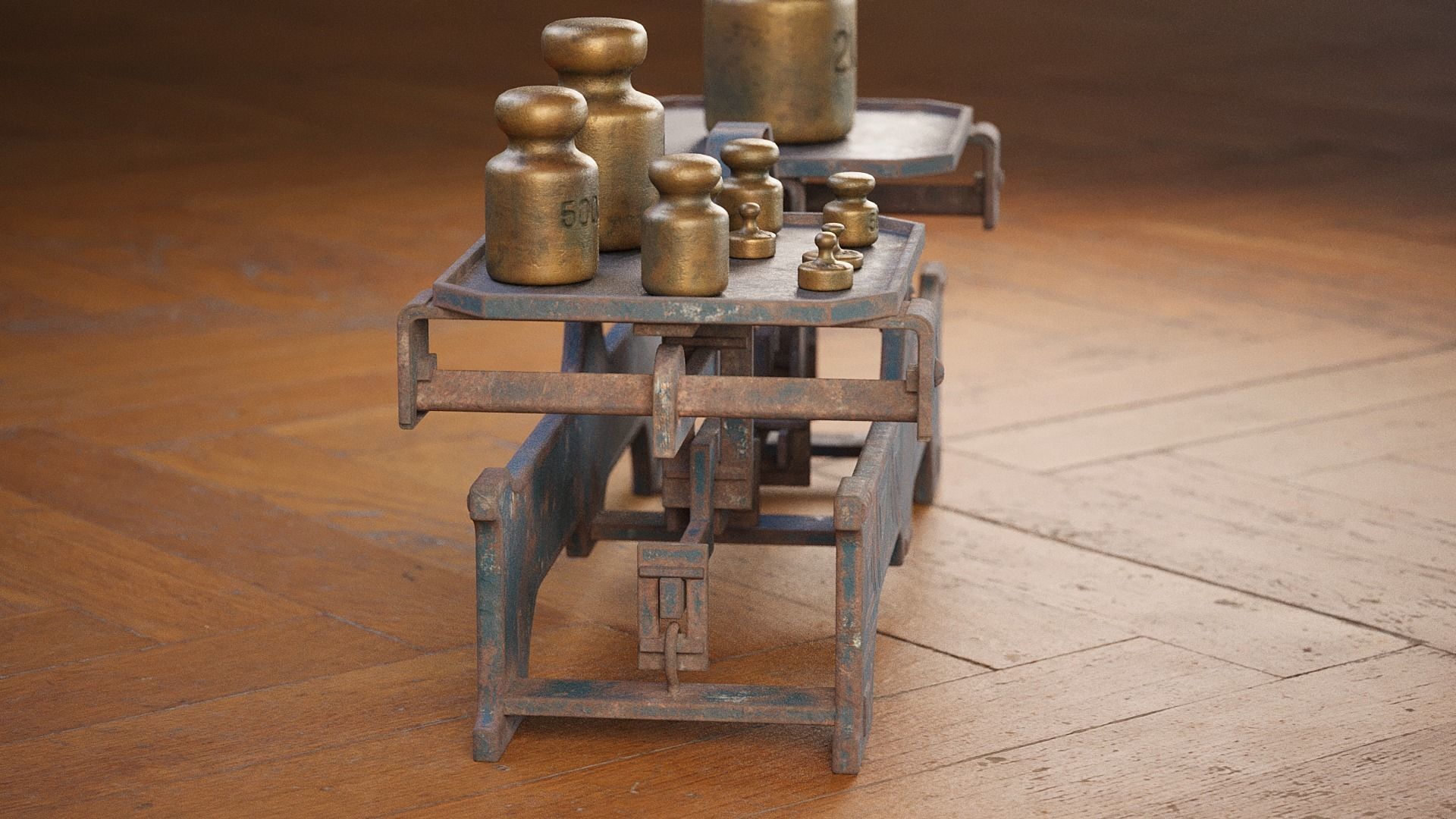 Rigged Balance Scale and Weights PBR Low-poly 3D model_5