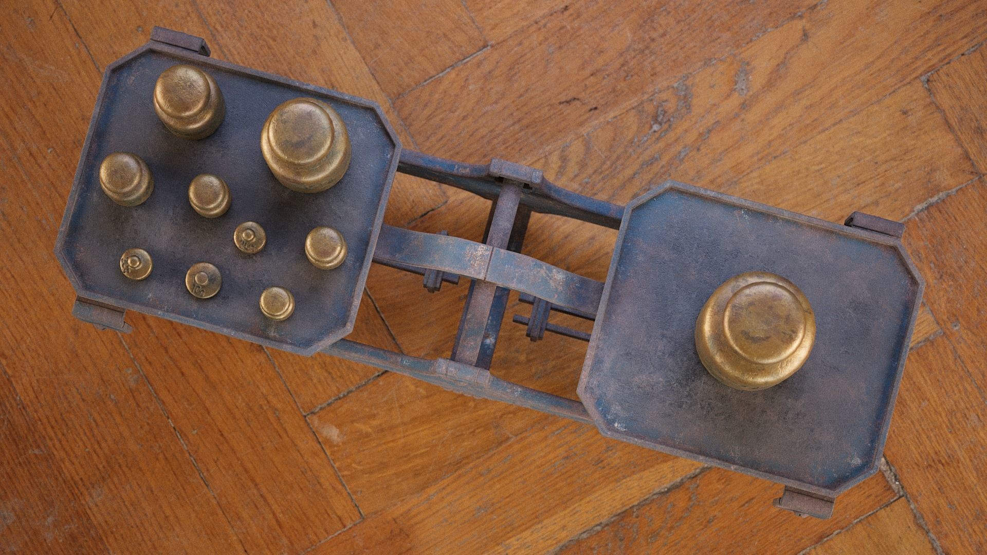 Rigged Balance Scale and Weights PBR Low-poly 3D model_11
