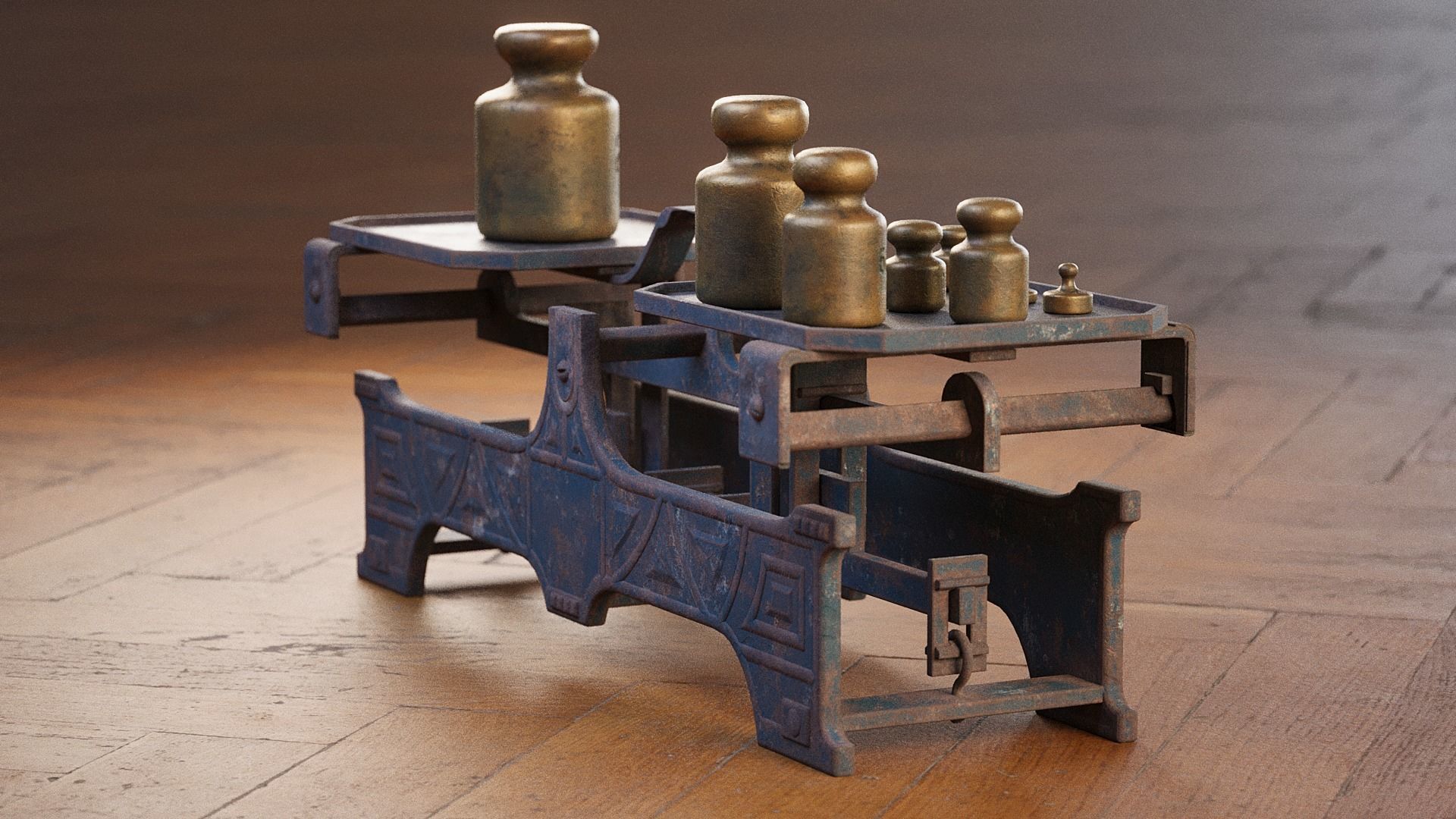 Rigged Balance Scale and Weights PBR Low-poly 3D model_6