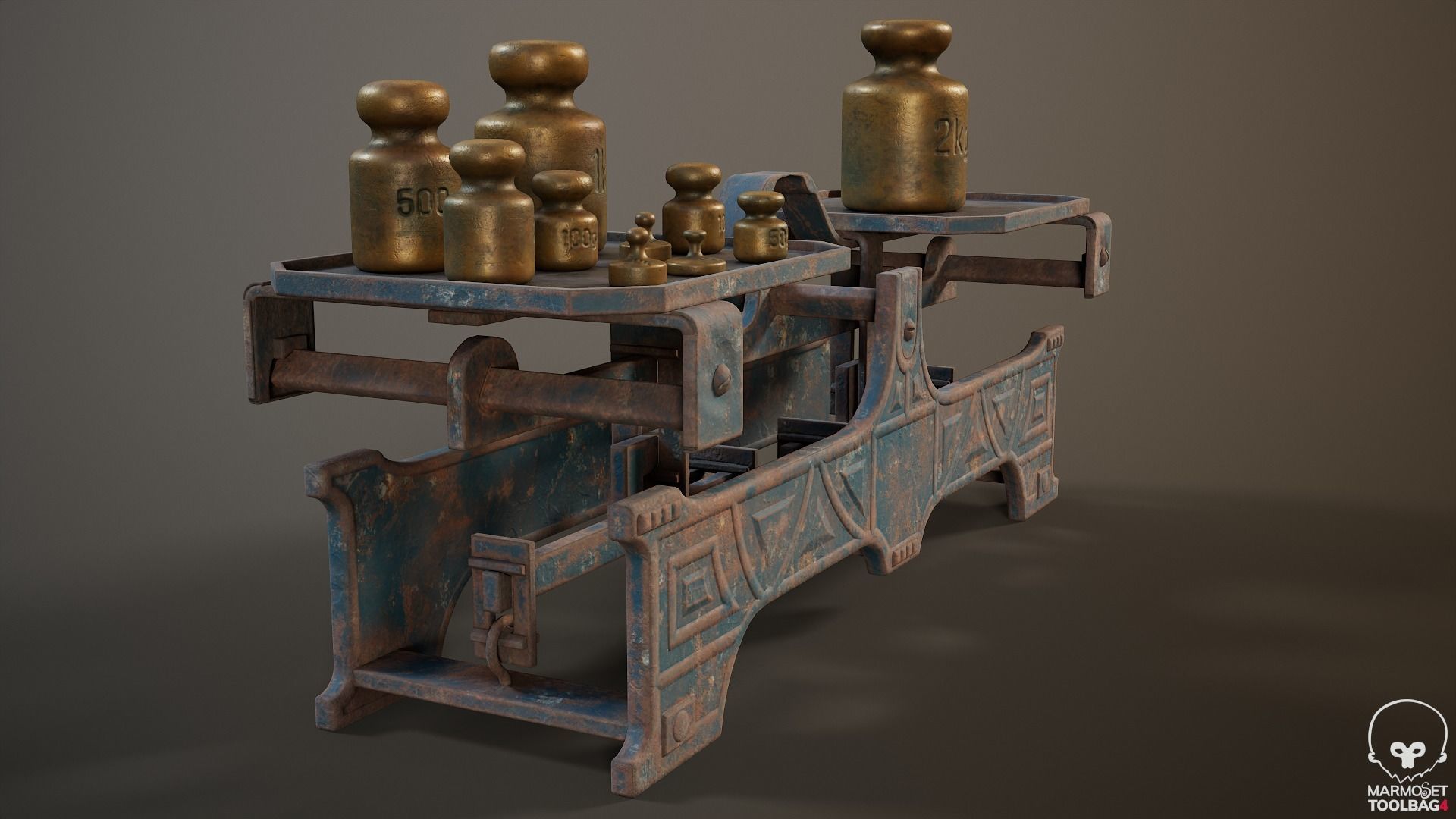 Rigged Balance Scale and Weights PBR Low-poly 3D model_14