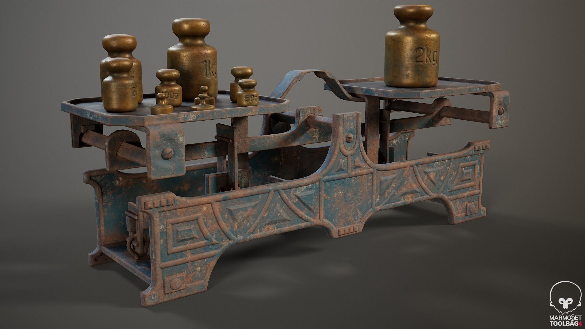 Rigged Balance Scale and Weights PBR Low-poly 3D model_13