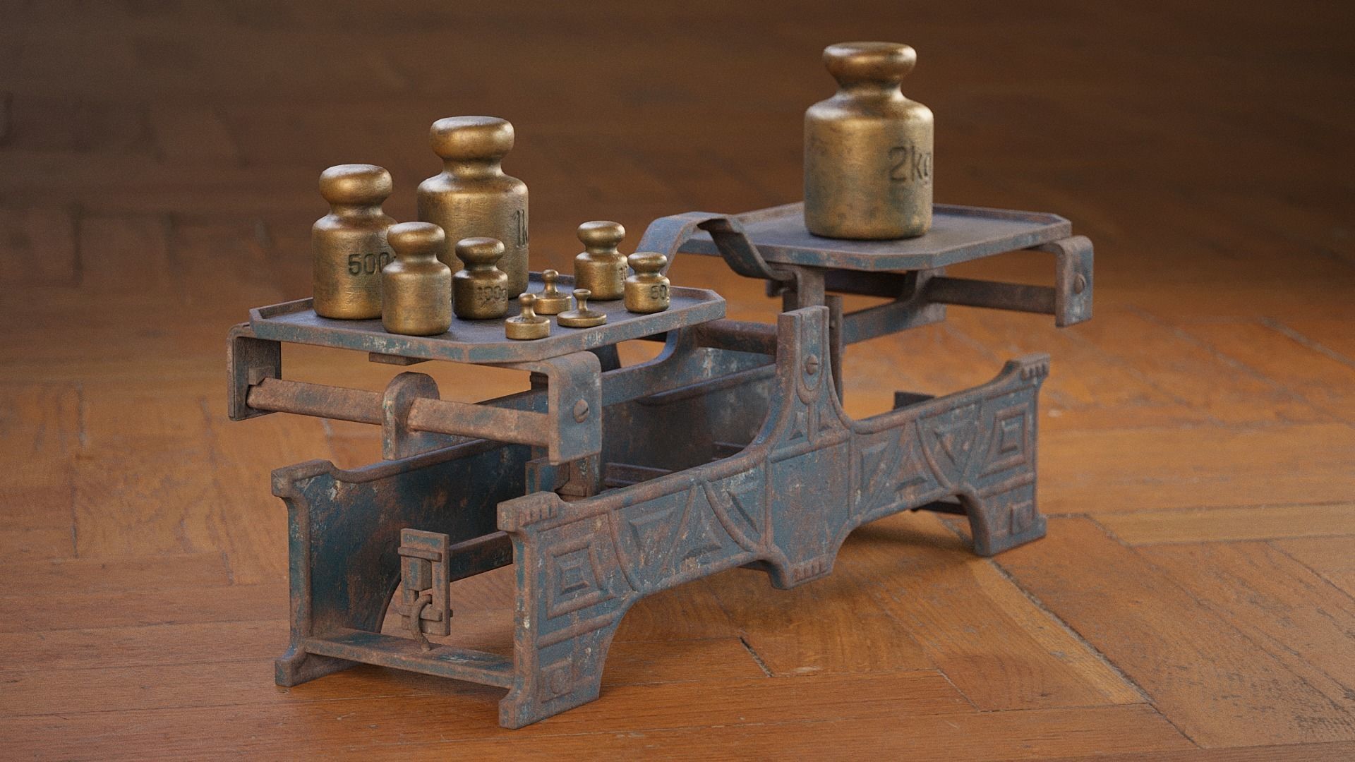 Rigged Balance Scale and Weights PBR Low-poly 3D model_4