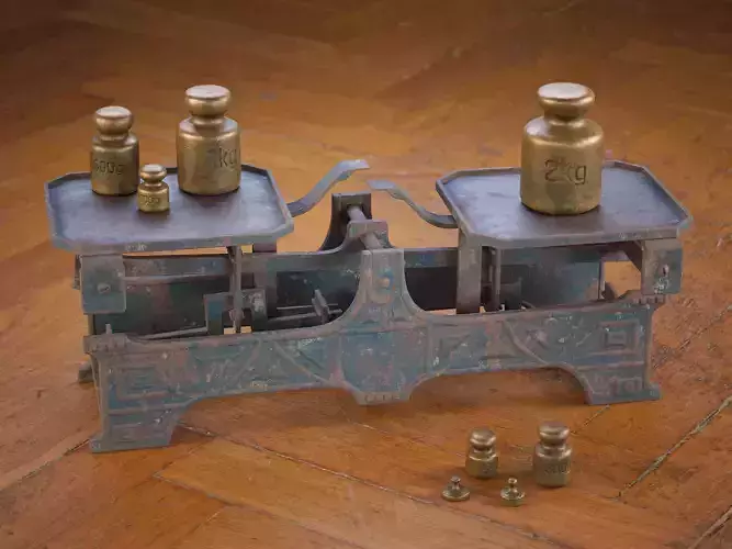 Rigged Balance Scale and Weights PBR Low-poly 3D model