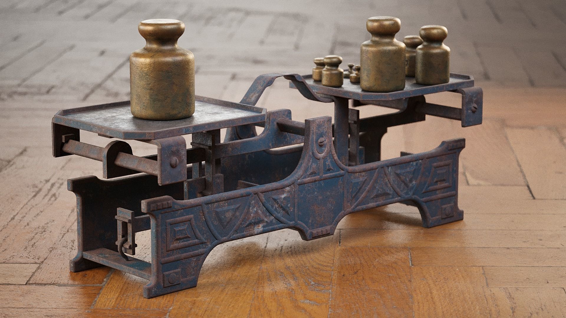 Rigged Balance Scale and Weights PBR Low-poly 3D model_8