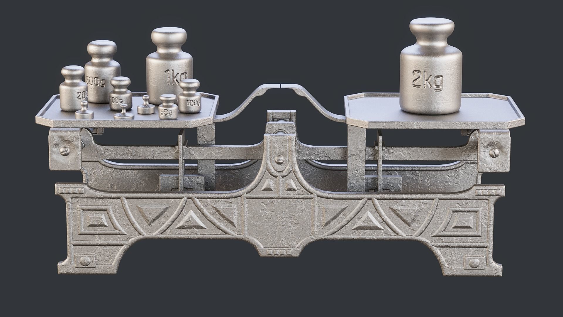 Rigged Balance Scale and Weights PBR Low-poly 3D model_20