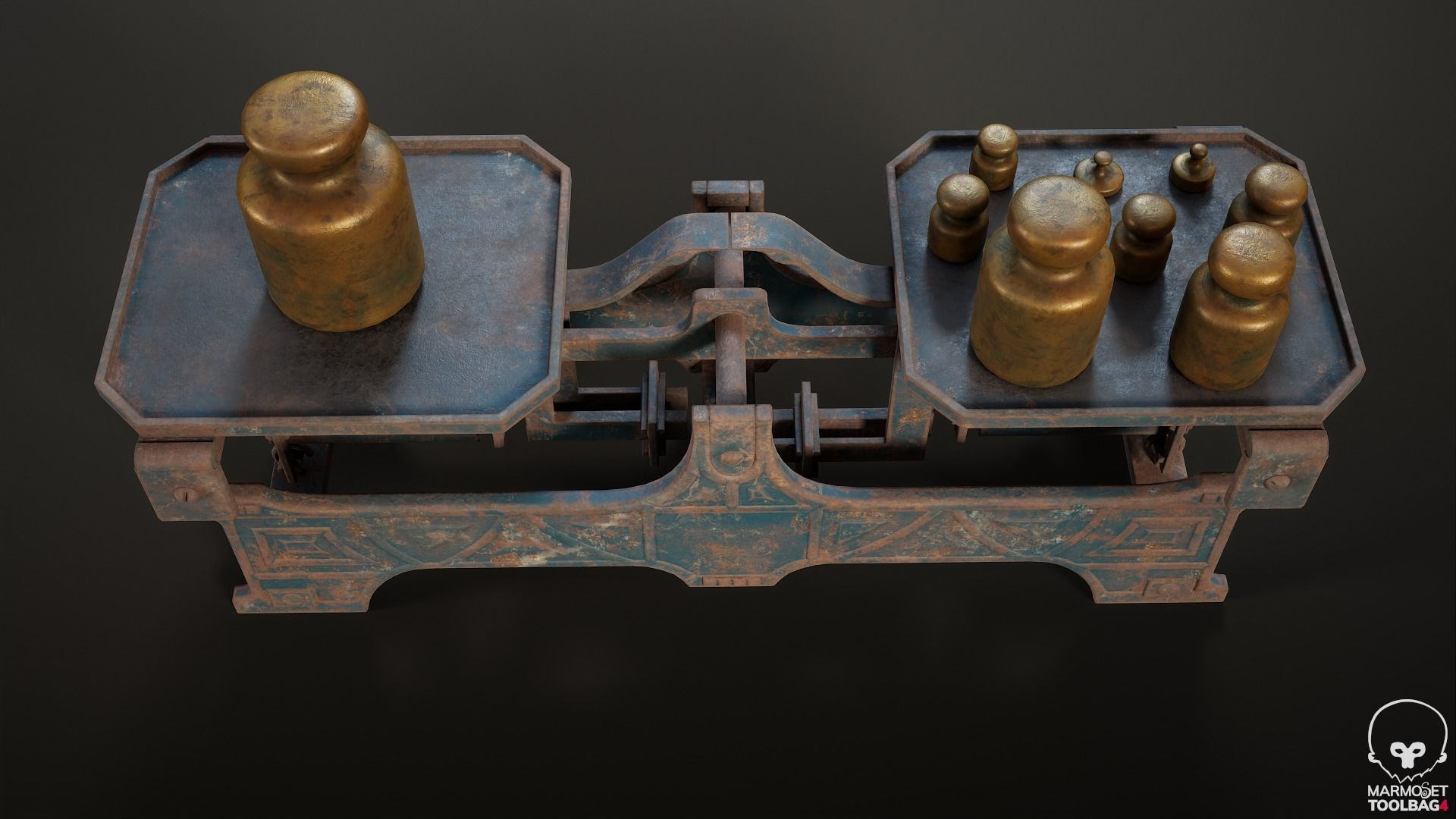 Rigged Balance Scale and Weights PBR Low-poly 3D model_16