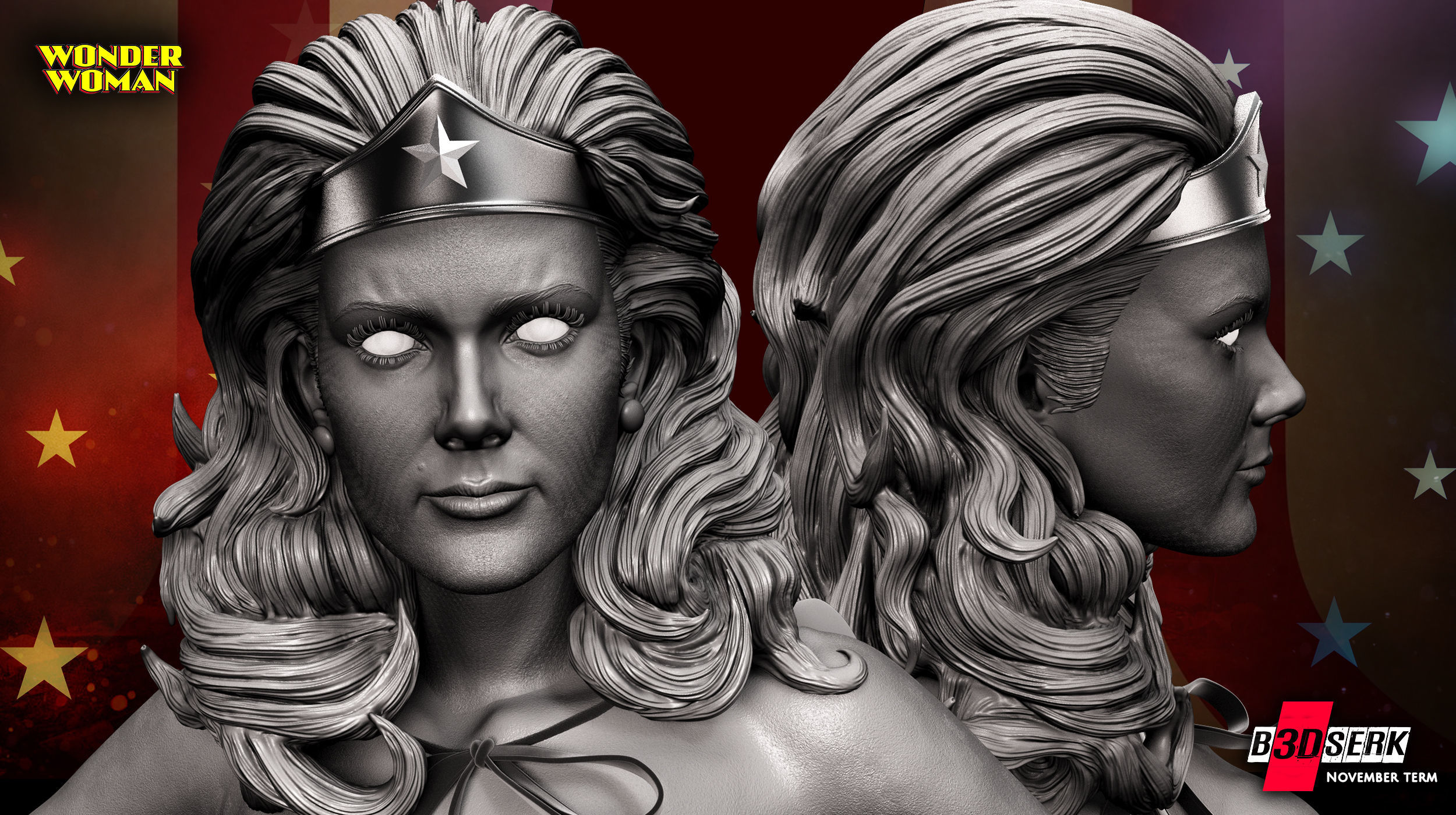 B3DSERK November term 2022 Wonder Woman Lynda Carter Sculpture 3D print model_2