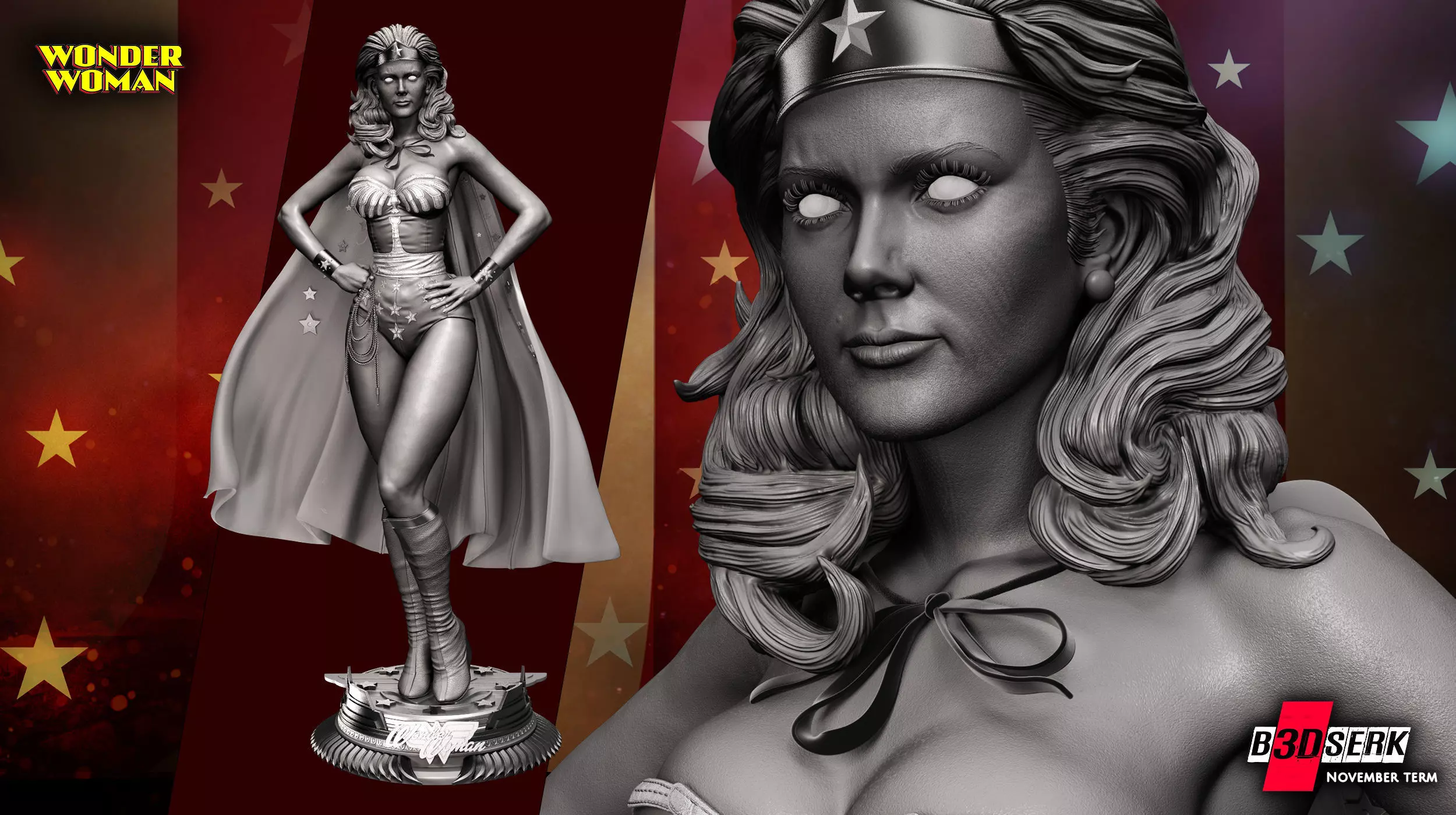 B3DSERK November term 2022 Wonder Woman Lynda Carter Sculpture 3D print model_0