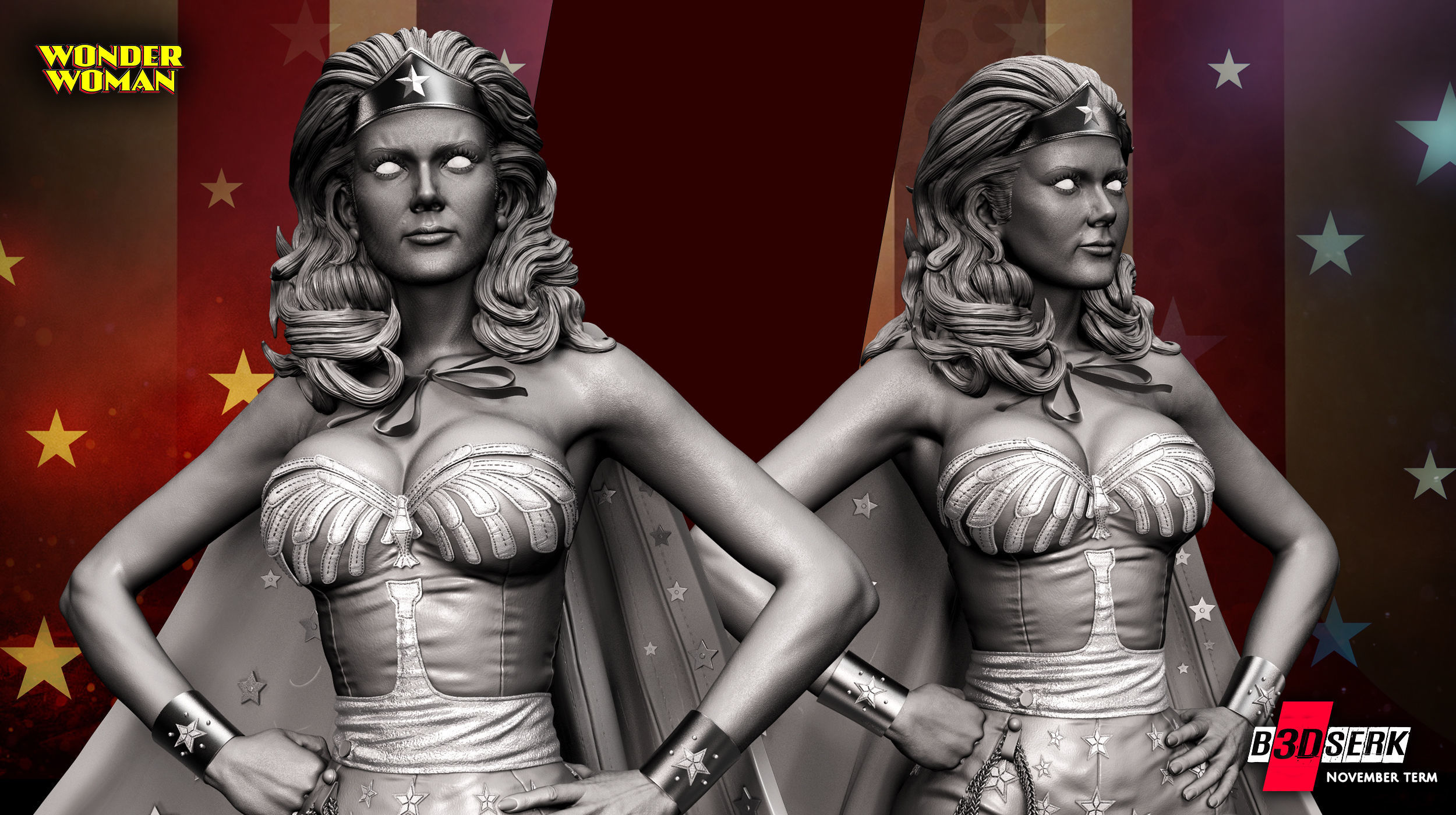 B3DSERK November term 2022 Wonder Woman Lynda Carter Sculpture 3D print model_19